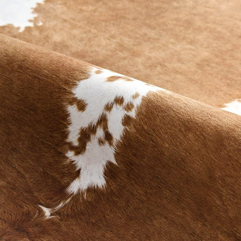 Lochas Faux Cowhide Area Rug Super Soft Mat Carpet Cow Print Rugs for Bedroom Living Room, 4.6'x5.2',Khaki, Size: 4.6' x 5.2', Multicolor