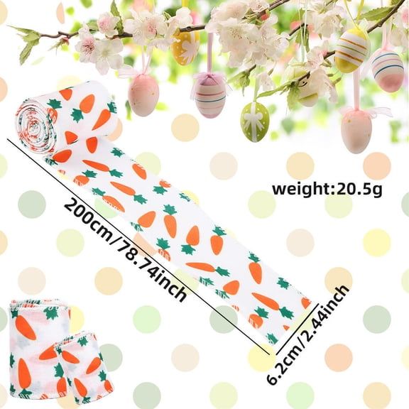 2m/2yards Easter Ribbon With Iron Wire Edge For DIY Bow Gift Box Packaging Colorful Ribbon With Cartoon Rabbit And Easter Egg Print Easter Decoration