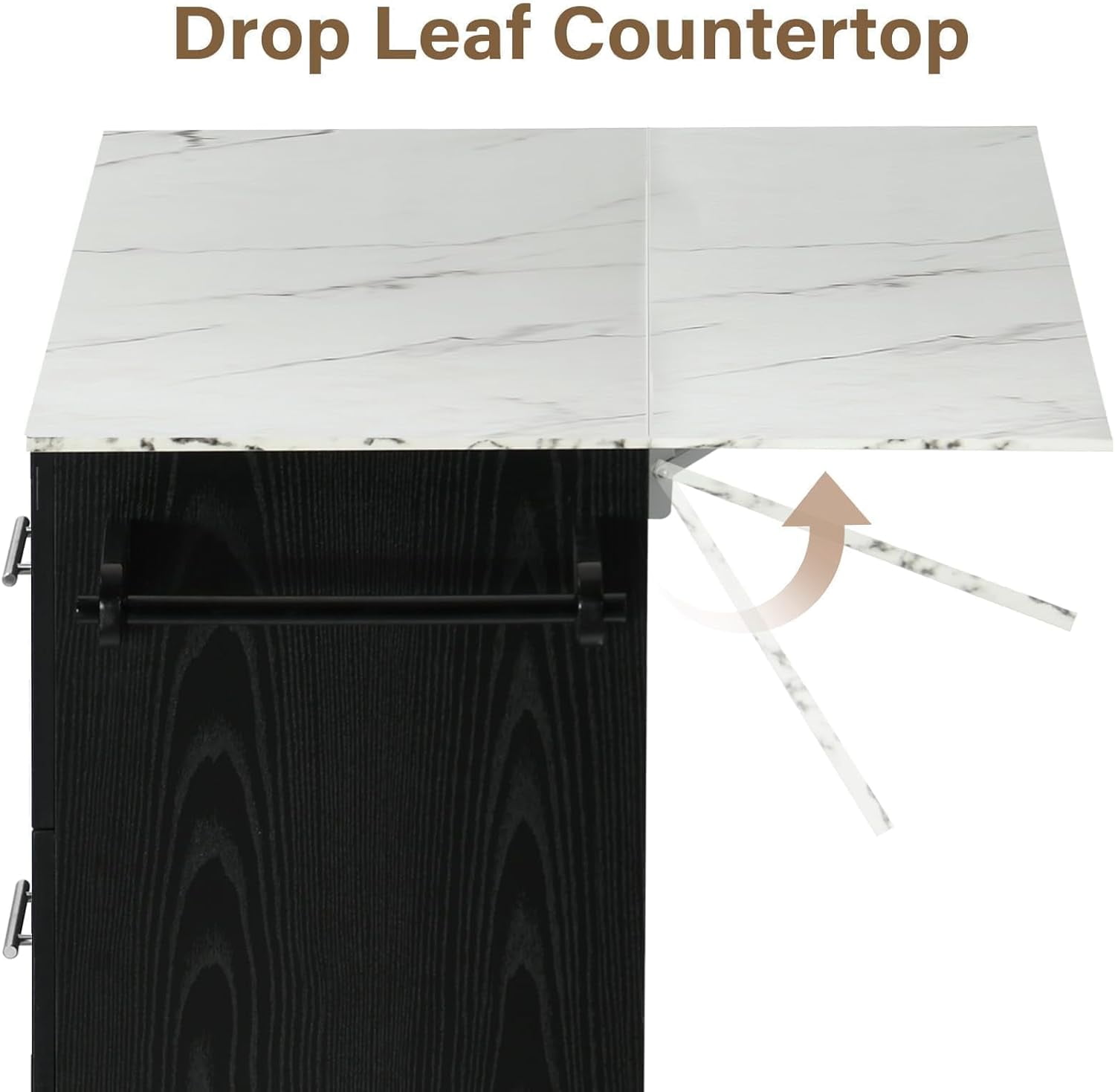 DreamCurship Kitchen Island on Wheels, Drop Leaf Kitchen Island Cart with Storage, Wood Countertop, Lockable Casters, Black