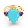 thumbnail image 2 of Gem Stone King 6.80 Ct Green Turquoise Purple Amethyst 18K Yellow Gold Plated Silver Ring (Size 6), 2 of 5