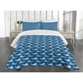thumbnail image 3 of Ambesonne Whale Quilted Bedspread Set 3 Pcs, Bicolor Ocean Animals, Queen Size, Navy Blue Aqua Beige, 3 of 5