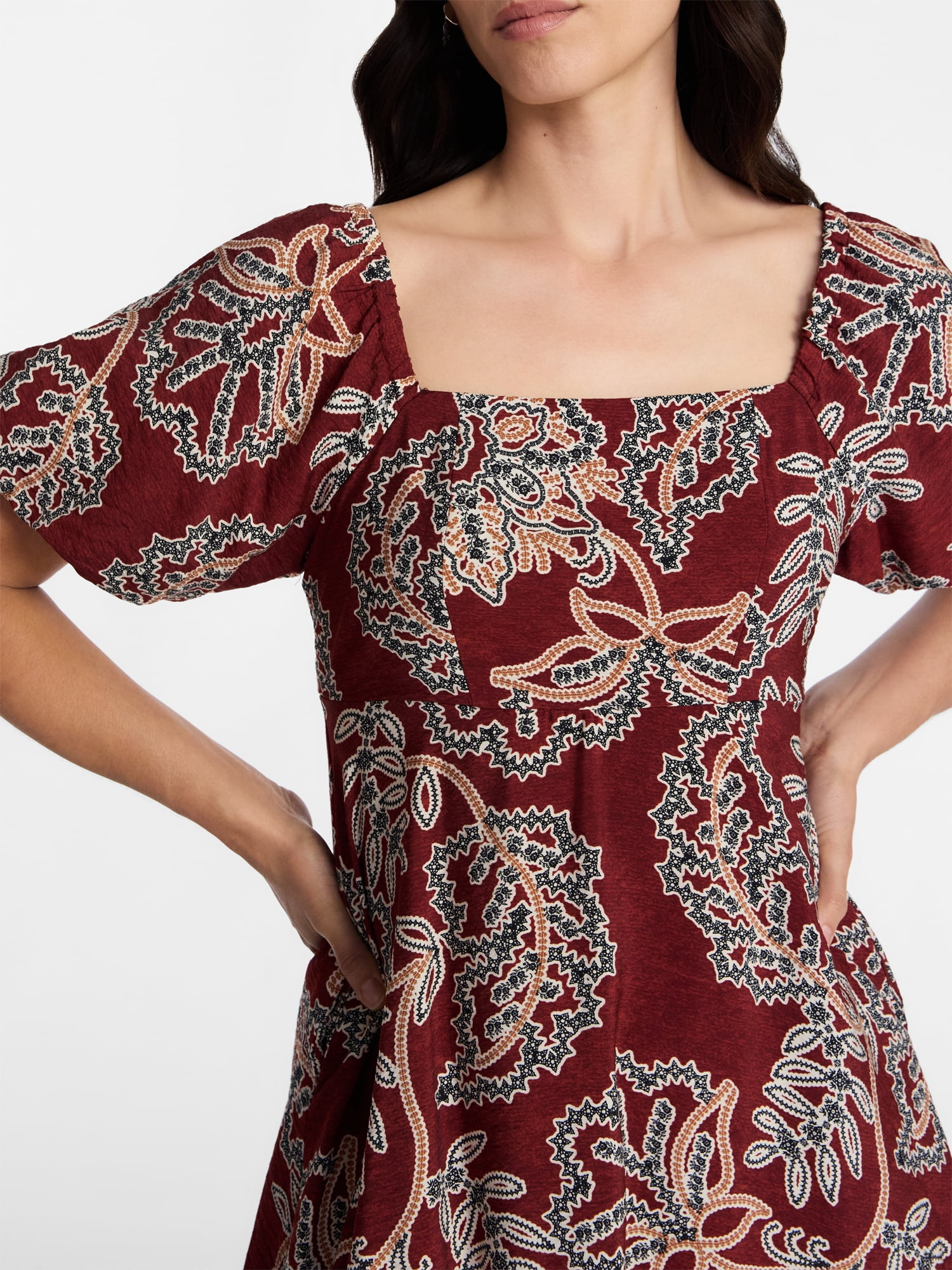 Time and Tru Women's Mini Dress with Puff Sleeves, Sizes XS-XXXL