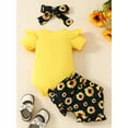 thumbnail image 3 of Suealasg Baby Girl Summer Clothes Set 3M 6M 9M 12M 18M Short Sleeve Letter Print Romper Tops +Sunflower Print Shorts +Headband 3Pcs Newborn GirlOutfits, 3 of 9
