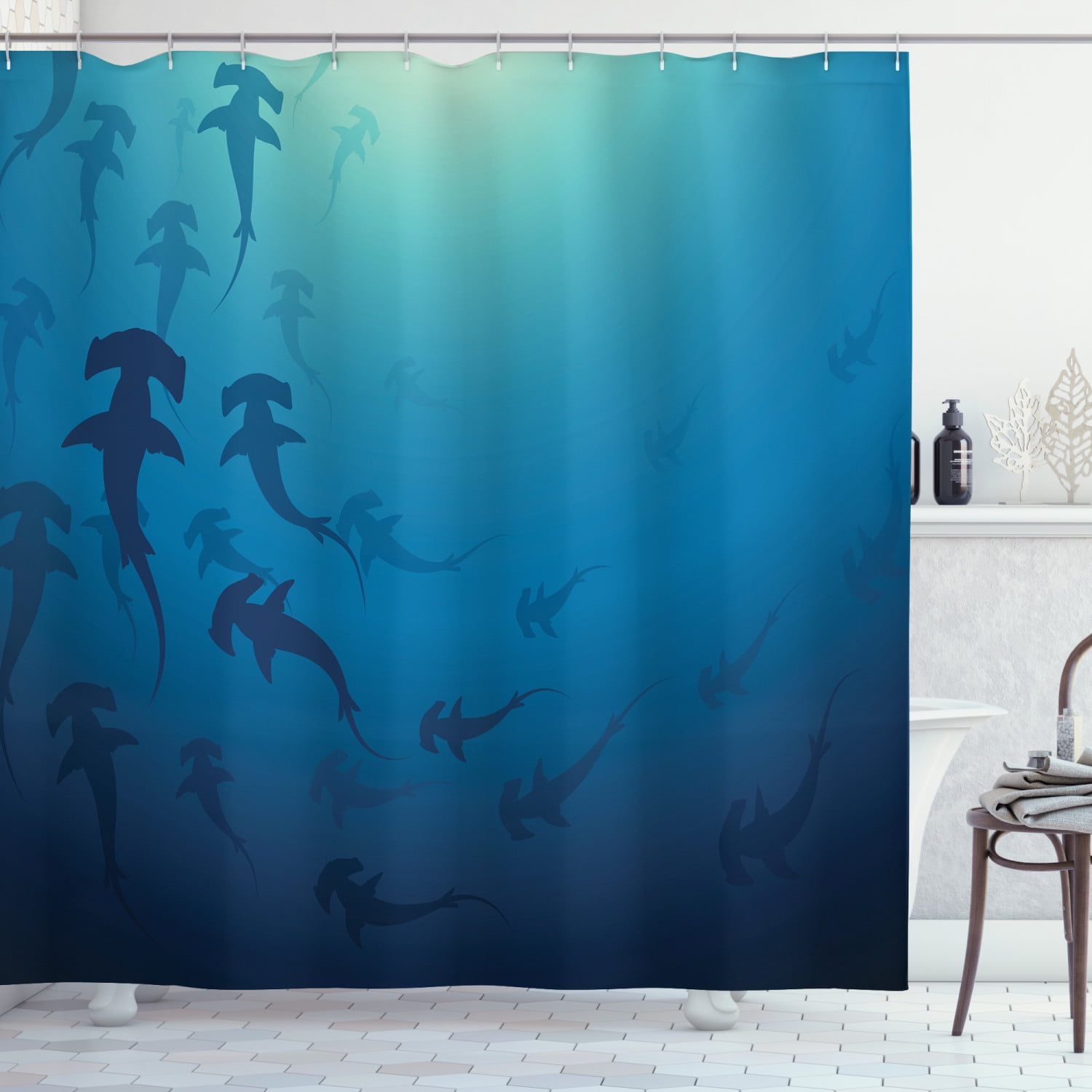 Buy Sea Animals Shower Curtain, Hammerhead Shark School Scan Ocean