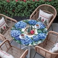 thumbnail image 3 of Round Tablecloth Blue Hydrangea Elastic Edge Fitted Watercolor Floral Plastic Table Cover,Waterproof Oil Proof for Dinner,Outdoor, Picnic, 45"- 54" DIA Tables, 3 of 9