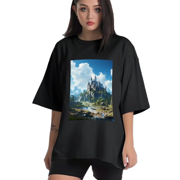 Plus Size Shirt for Women Black Tops for Women Short Sleeves Shirt for Women Castle (59） T Shirt Crewneck Shirt for Women XS