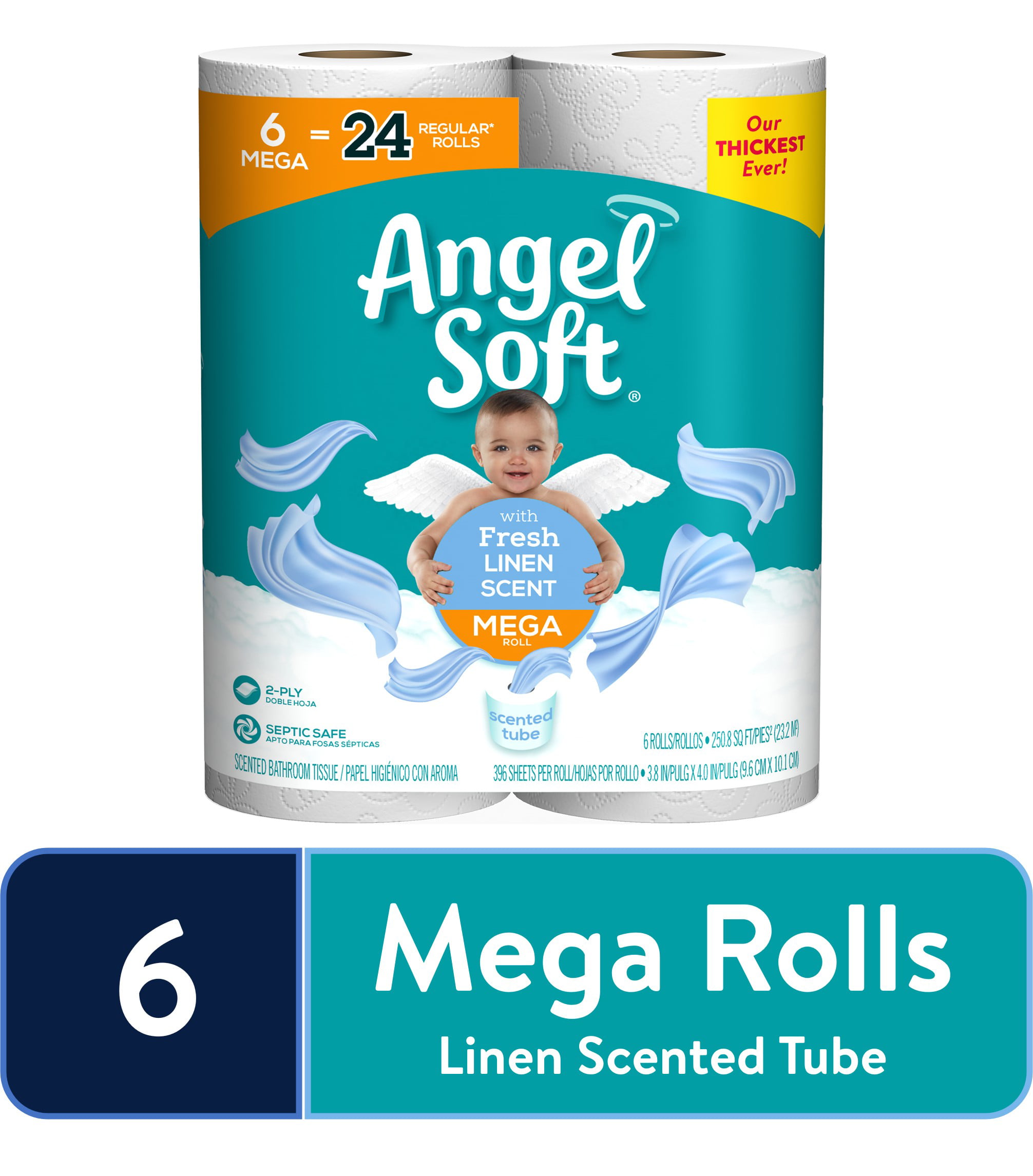 Angel Soft Toilet Paper, Linen, 6 Mega Rolls = 24 Regular ...