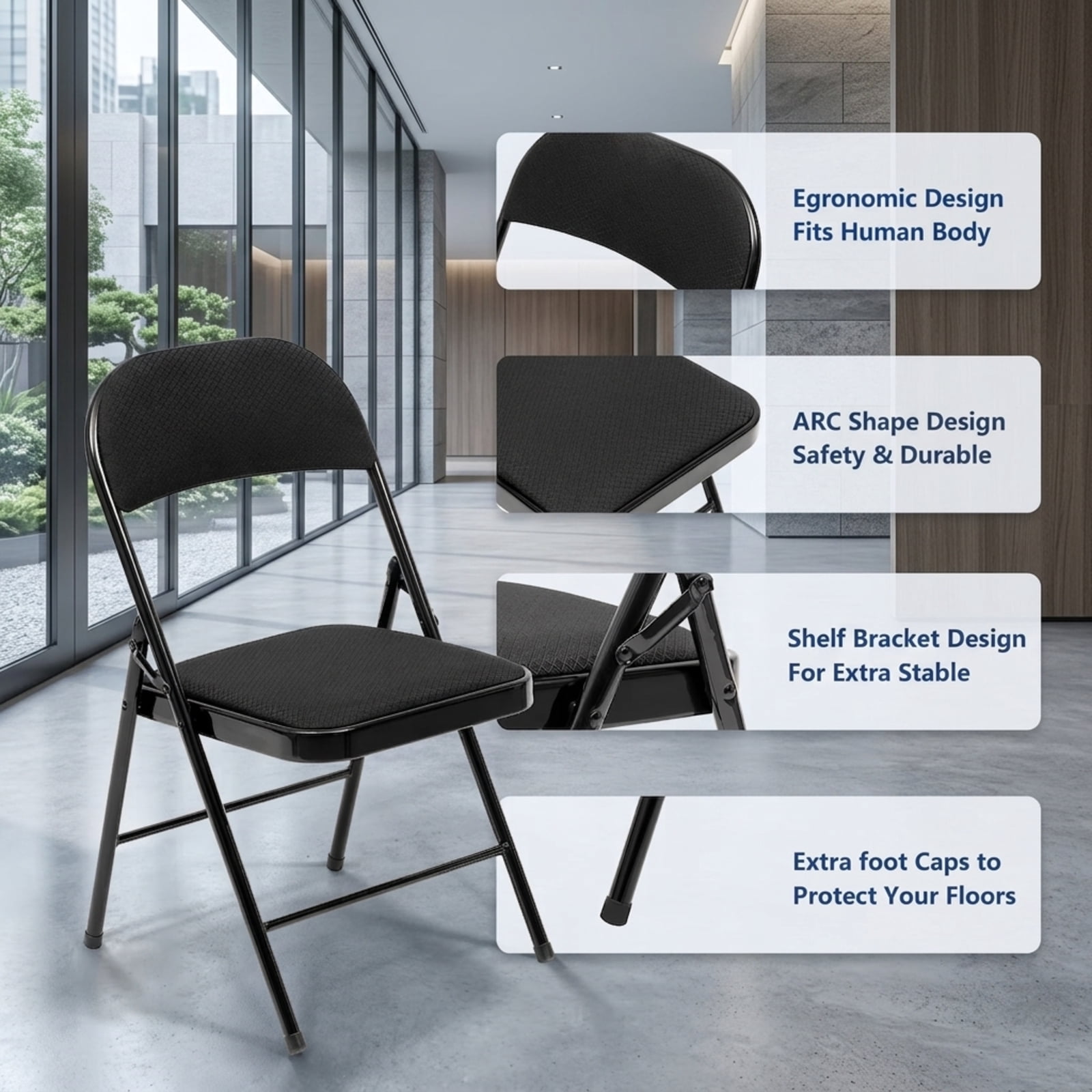 Fenbeli Folding Chairs 10 Pack with Cushion, Black Padded Metal Chairs, Portable Seating for Weddings Meetings Parties and Everyday Use