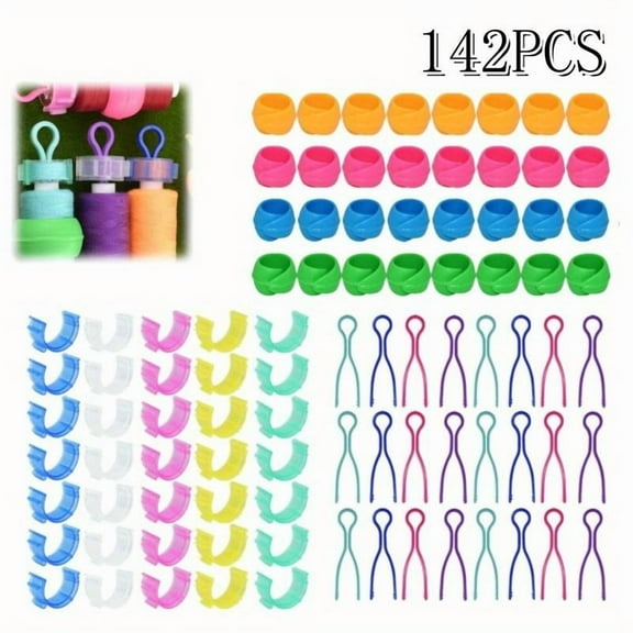 142 Pieces Bobbin Thread Organizing Clips, Bobbin Clamps Holders Thread Buddies Set, Sewing Machine Quilting Supplies Sewing Products Thread Holder for Thread Spool Organizing