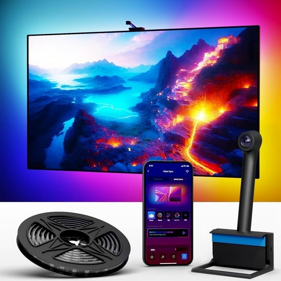 Ailofy Smart LED Backlight with Camera for 55-65 inch Screens, 12.5ft LED Strip Lights Sync to Screen & Music, Color Changing Lights Work with Alexa & Google Assistant, App Control