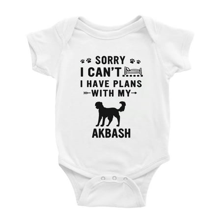 

Sorry I Can t I Have Plans With My Akbash Love Pet Dog Funny Baby Romper (White 0-3 Months)