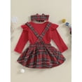 thumbnail image 5 of Elippeo Baby Girls Christmas Outfit 3M 6M 12M 18M 24M Long Sleeve Elk/Solid Romper with Plaid Suspender Dress and Headband, 5 of 9