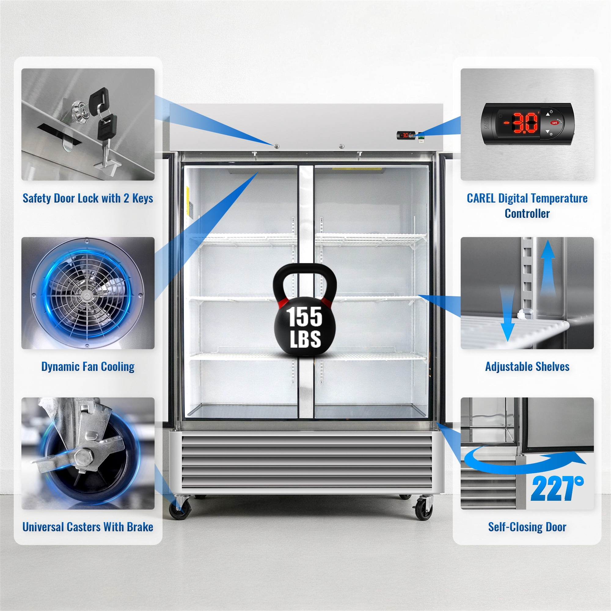54" Commercial Expandable Upright Freezer, Stainless Steel, 49 Cu.Ft., 6 Adjustable Shelves, Low Noise & Energy Efficient, Auto Defrost, Digital Temperature Control, LED Lighting