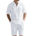 thumbnail image 2 of Mifsaly Linen Set Men 2 Piece Summer Beach Matching Lounge Outfits Button Closure Long Sleeve Shirt and Shorts with Pockets Lightweight Breathable Travel Vacation Clothes XL, 2 of 7