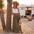 thumbnail image 6 of Womens Boho Linen Maxi Skirt Elastic High Waist Pleated A-Line Flowy Breathable Long Skirt for Summer Beach, Resort, Vacation and Party, 6 of 6
