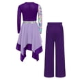 thumbnail image 5 of YiZYiF Kids Girls Worship Praise Dance Outfit 2-Piece Printed Irregular Liturgical Dress with Wide Leg Pants Set Purple 16, 5 of 6