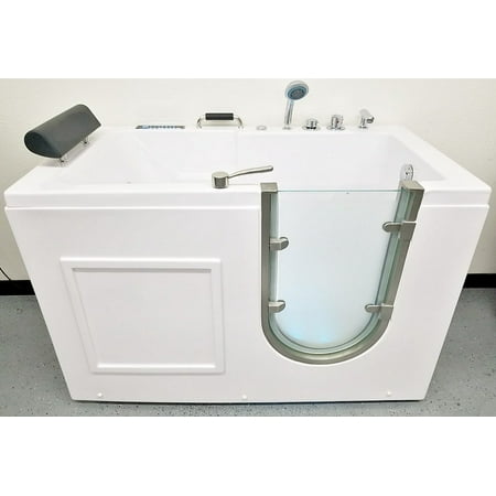 - 56 Inch Walk In Bathtub Whirlpool Jetted SPA Tub Air Massage Jets Twin Drain System Shower Wand In-line Heater Remote Control R/L Corner Fitting Models SYM5627-sds White …