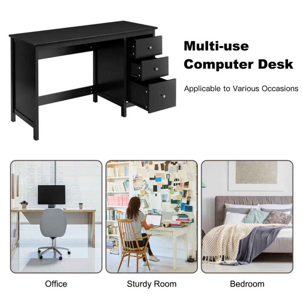 Demi Bonn 3-Drawer Computer Desk with Spacious Desktop, Small Home Office Desk Study Writing Table, Black