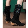 thumbnail image 4 of Fitoron Women's Mid Calf Boots Tassels Suede Slouch Boots Block Heel Winter Cowgirl Boots Christmas Gift- Black 6.5, 4 of 5