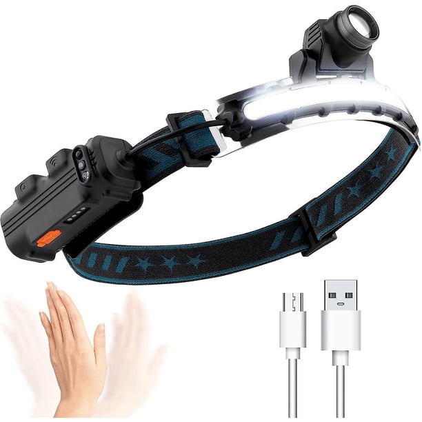 Linterna Frontal Led, Linterna Frontal Recargable USB, Linterna Frontal Impermeable Y Liviana, 6 Modos De Iluminación para Senderismo, Ciclismo, Pesca, Camping, Bricolaje