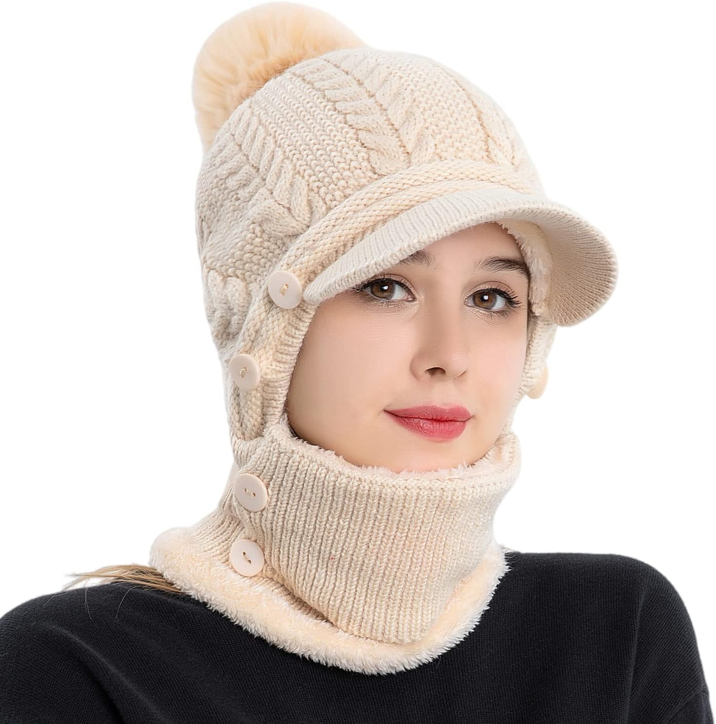 Zhengup Women Winter One Piece Beanie Hat Slouchy Fleece Balaclavas Face Mask Neck Scarf Set Earmuff Ski Snow Knit Hats