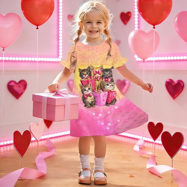 Vestido de manga corta con cuello redondo para niñas de 3 a 12 años, informal, de verano, de poliéster.