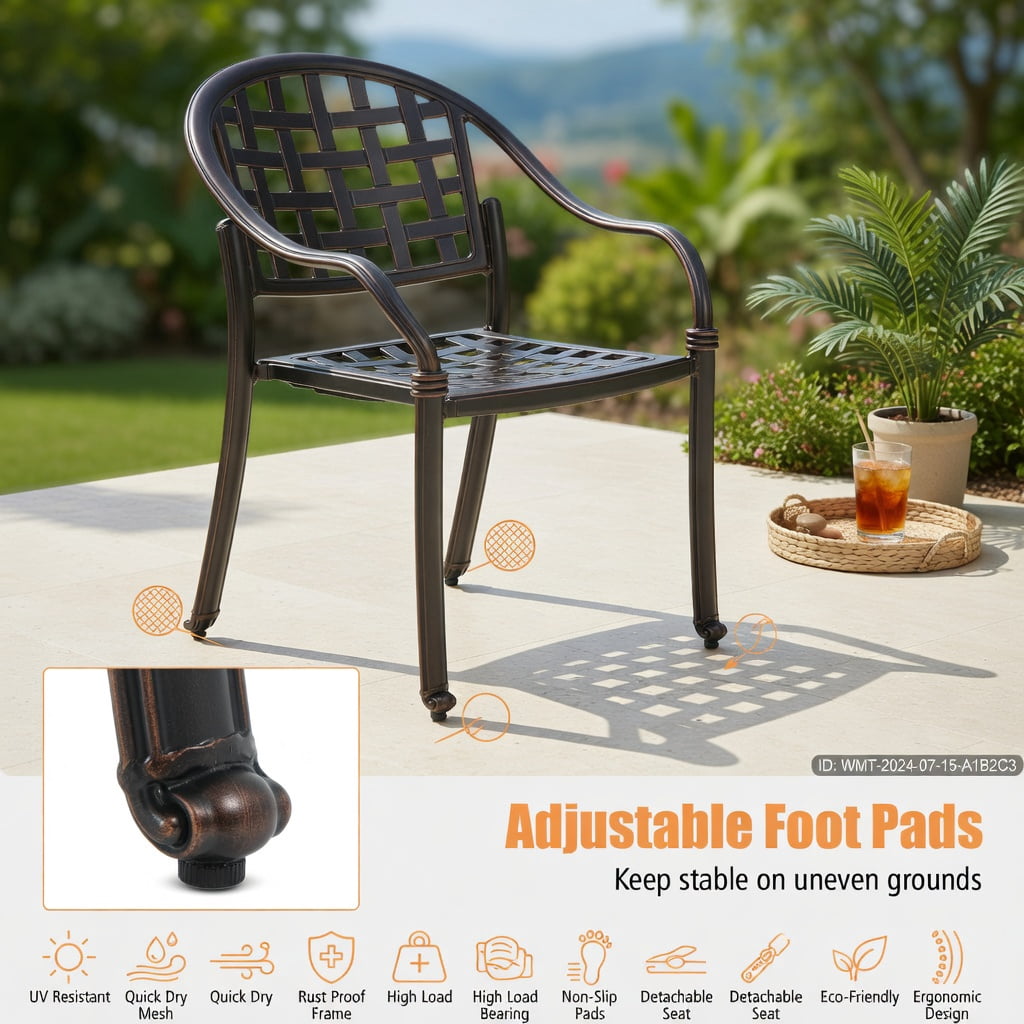 Hommoo 2-Pack Stackable Cast Aluminum Outdoor Patio Dining Chairs with Armrests, All-Weather, Indoor/Outdoor Use, Bronze