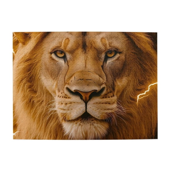 500-Piece Wooden Jigsaw Puzzle for Adults - Lion Face Lightning Golden Fur , Fun & Relaxing Family Game, No-Dust Interlocking Pieces, Perfect Wall Decor & Holiday Gift
