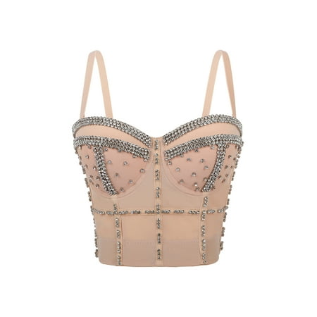 

Liangchengmei Women s Corset Rhinestone Shining Diamond Push up Bustier Club Party Bra Cropped Top Vest