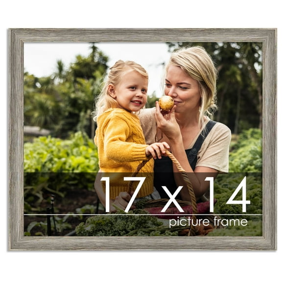 17x14 Distressed/Aged Contrast Grey Complete Wood Picture Frame with UV Acrylic, Foam Board Backing, & Hardware