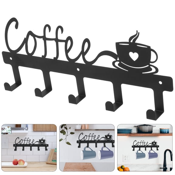 FRCOLOR Wall Mounted Coffee Mug Rack with 4 Hooks for Kitchen Cup Storage