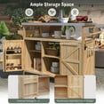 thumbnail image 6 of K&K Outdoor Kitchen Island, Rolling Bar Cart & Storage Cabinet, Farmhouse Solid Wood Outdoor Grill Table with Stainless Steel Top, Spice Rack , Towel Rack for Kitchen & BBQ , Natural, 6 of 6