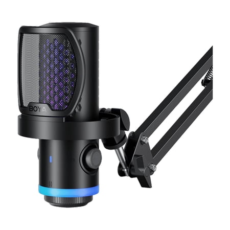 BOYA USB Gaming Microphone for Streaming, Music Recording, Built-in DSP Quadruple Noise Reduction, CD Sound Quality, 9 RGB, Boom Arm