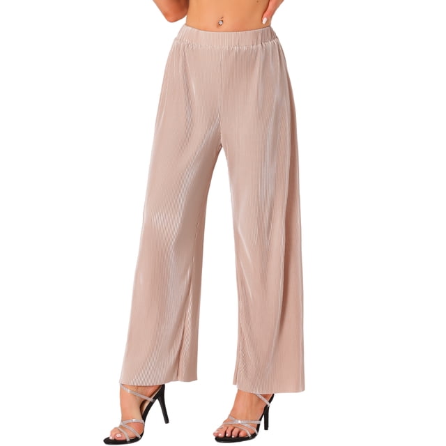 Pantalones de pierna ancha de mujer Inspire Chic, de cintura alta, elásticos, para fiesta, color rosa L