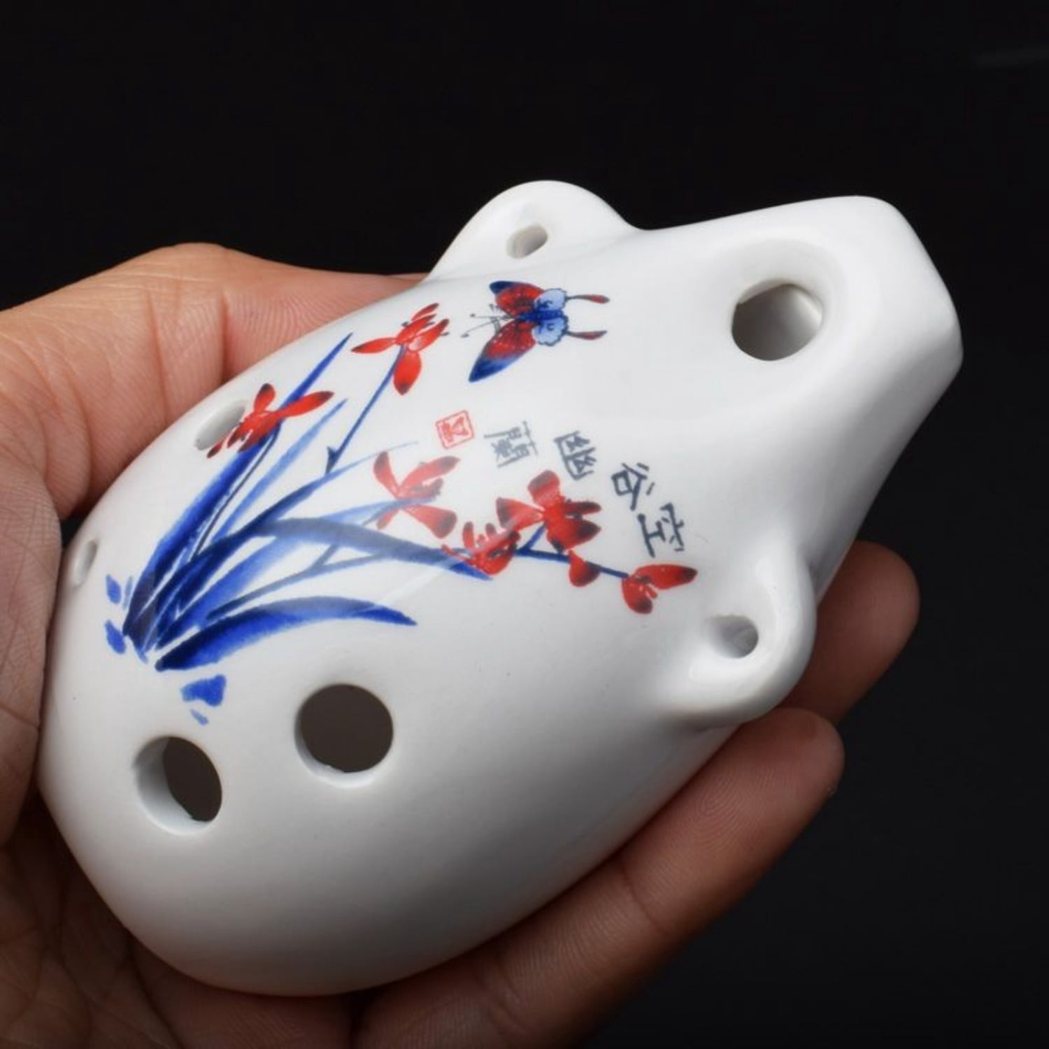 6 Hole Ceramic Ocarina Key of C Midrange Flute Orchid Design Wind Instrument for Beginner Self Study Music Learning Tool
