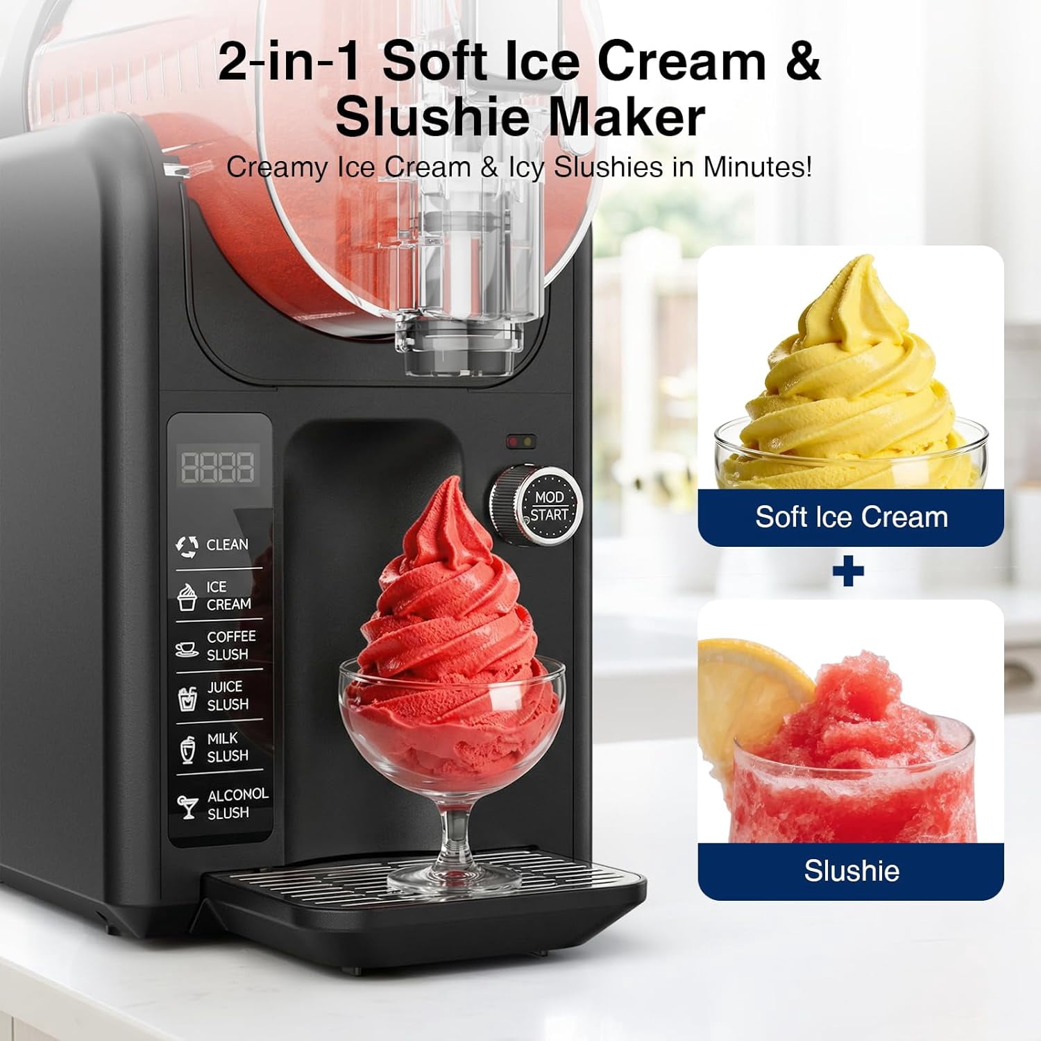 XUTUMM home Slushy Machine, 85oz Frozen Drink Maker with 5 Presets & Auto-Clean, No Ice Needed, Quiet LED Display for Margaritas, Milkshakes, Frappés