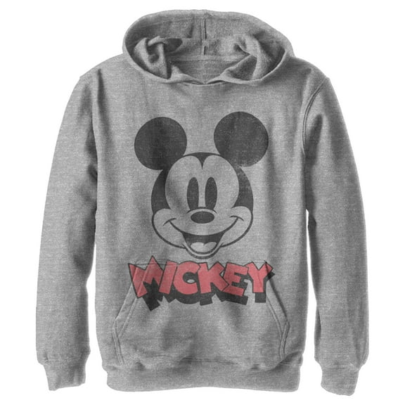 Boy's Mickey & Friends Mickey Mouse Retro Headshot  Pull Over Hoodie Athletic Heather Small