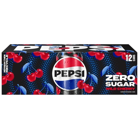Pepsi Cola Zero Sugar Wild Cherry Soda Pop, 12 fl oz, 12 pack