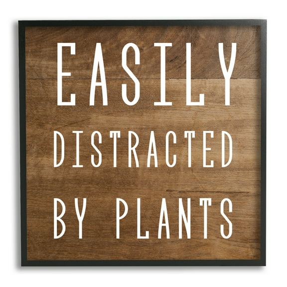 Stupell Industries Easily Distracted By Plants Rustic Plank Patterned Text Graphic Art Black Framed Art Print Wall Art, Design by Daphne Polselli