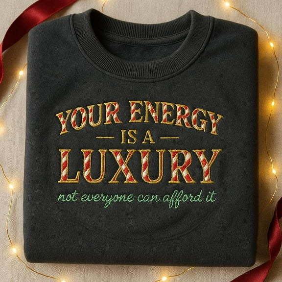 Candy Cane Luxury Energy Sweatshirt, Christmas Boundary Gift, Holiday Self Care Crewneck, Festive Embroidered Shirt, Black Xmas Jumper