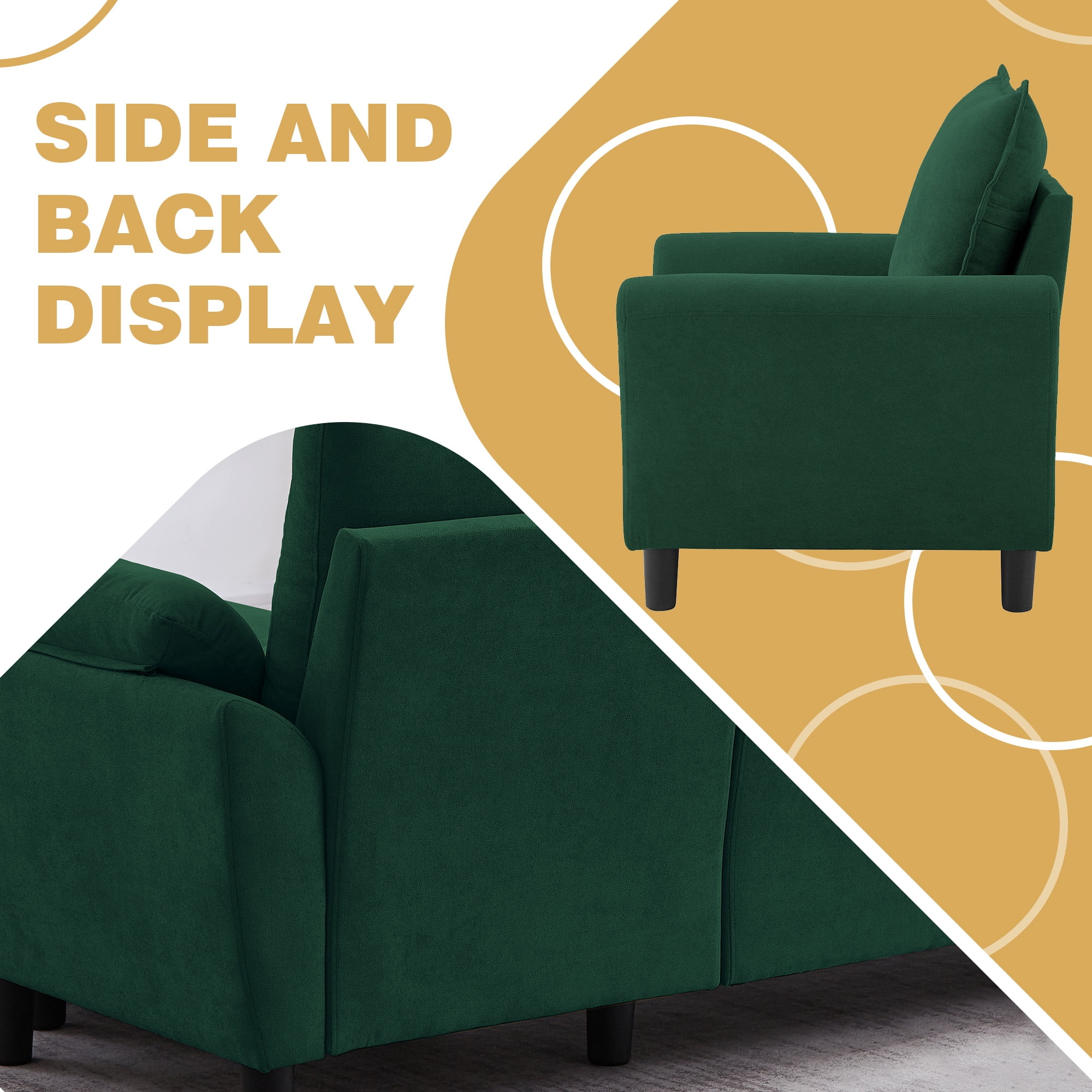Pingliang Home Sofa Set of 79.5" Convertible Sectional Sofa & Accent Chair, L-shaped 3 Seat Couch with Reversible Ottoman, Modern Linen Sofa Couch for Living Room,Office,Apartment