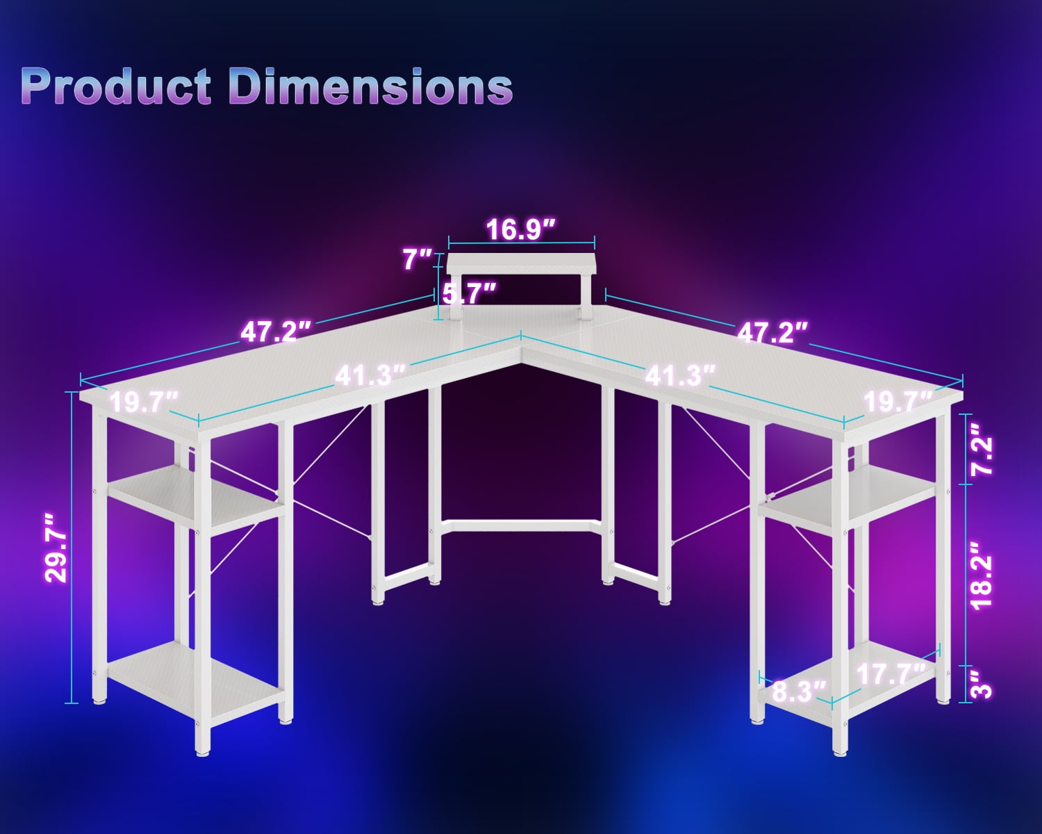 GUNAITO L Shaped Gaming Desk with CPU Stand, 61" Modern Corner Computer Desk,Reversible Office Desk 4-Tier Shelf,Carbon Fiber White