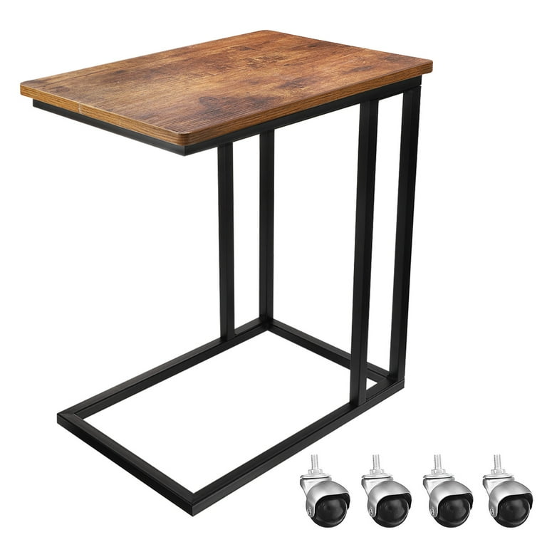 KingSo C Shaped Under Couch Table Side Table for Bedroom End Table for Living Room Sofa Snack Coffee Bedside Table with Rolling Casters