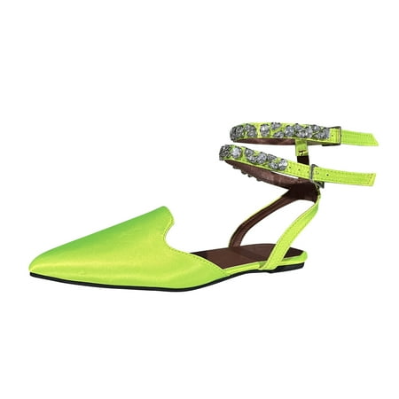 

PMUYBHF Women Sandals Size 8 Wide Ladies Fashion Solid Silk Face Pointed Rhinestone Ankle Strap Strap Flat Bottom Casual Sandals