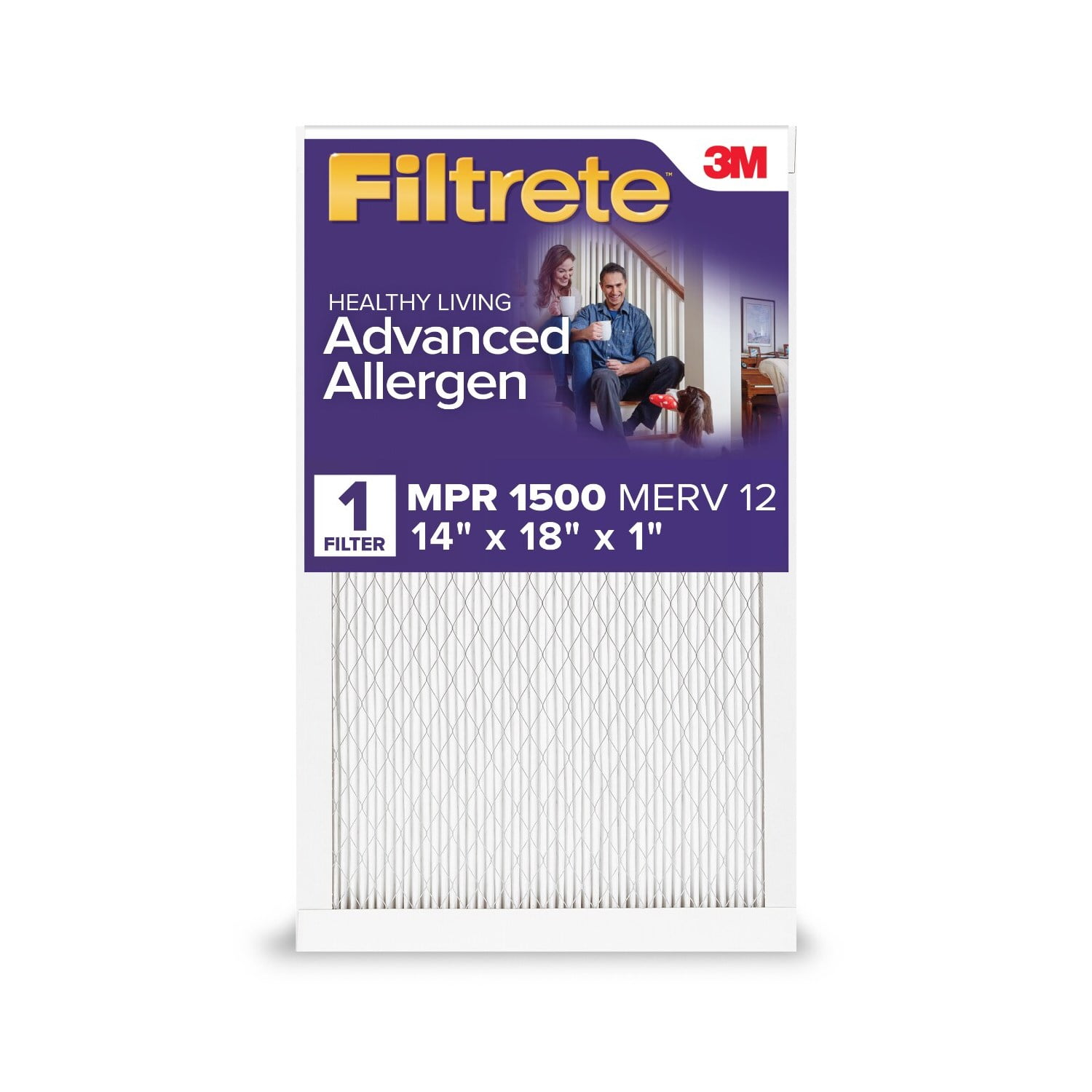 (2 pack) Filtrete 14x18x1 HVAC Furnace Air Filter, MPR 1500 MERV 12, Allergen, Bacteria and Virus, 1 Filter
