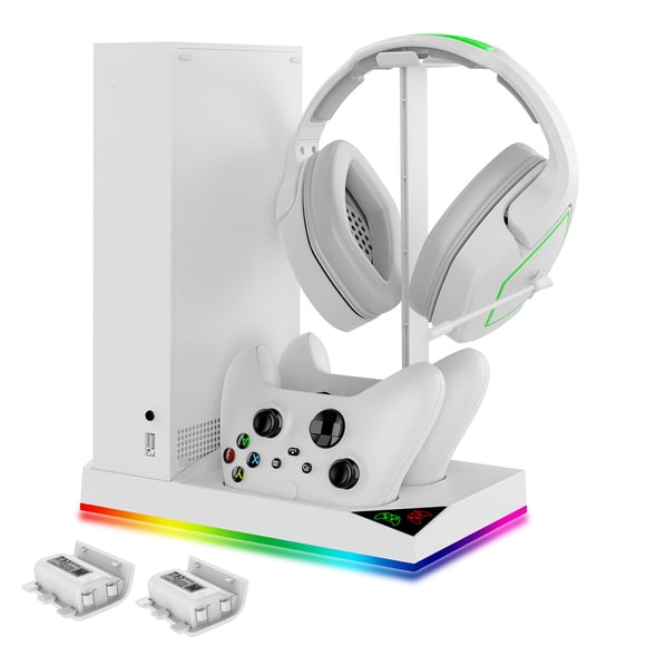 Support de Refroidissement RVB Tout-en-un pour Xbox Series S (XSS) - Station de Recharge Double pour Manettes, Support pour Écouteurs et Support de Disques pour 12 Jeux, Accessoire de Jeu à DEL Coloré pour une Configuration Organisée