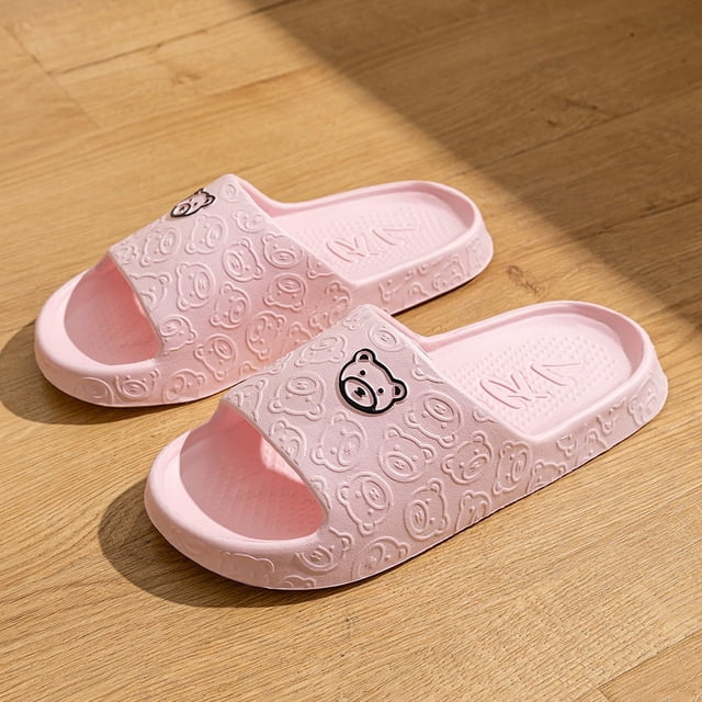 Zapatillas de suela blanda con estampado de oso de dibujos animados para hombre y mujer, toboganes de baño de EVA para interiores, zapatos geniales para exteriores, Verano