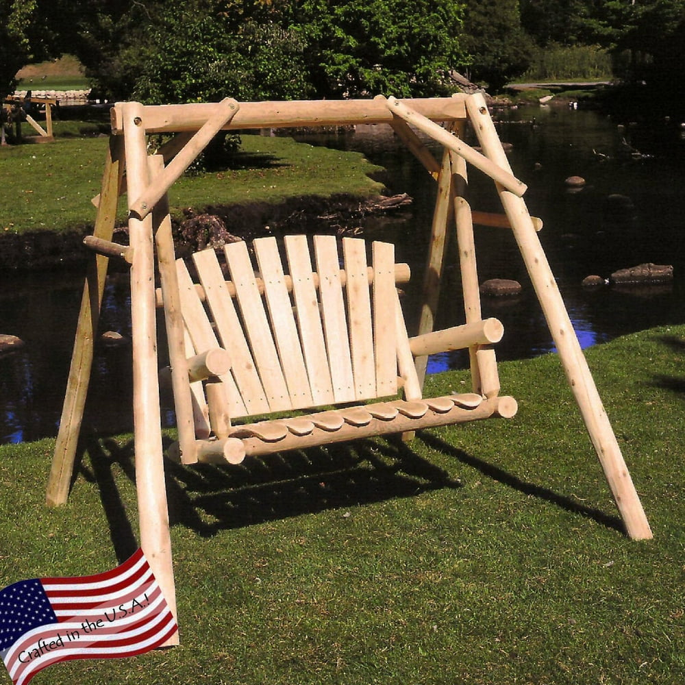 Lakeland Mills White Cedar Log Porch Swing and Stand Set - Walmart.com