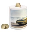 thumbnail image 2 of Cars Piggy Bank, Racer Sports Car in Course of Competition Drifting with Moving Wheels on Asphalt Win Photo, Ceramic Coin Bank Money Box for Cash Saving, 3.6" X 3.2", Yellow, by Ambesonne, 2 of 4