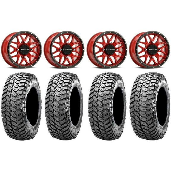 Raceline Krank 14" Wheels Red  38mm 28" Liberty Tires Sportsman RZR Ranger